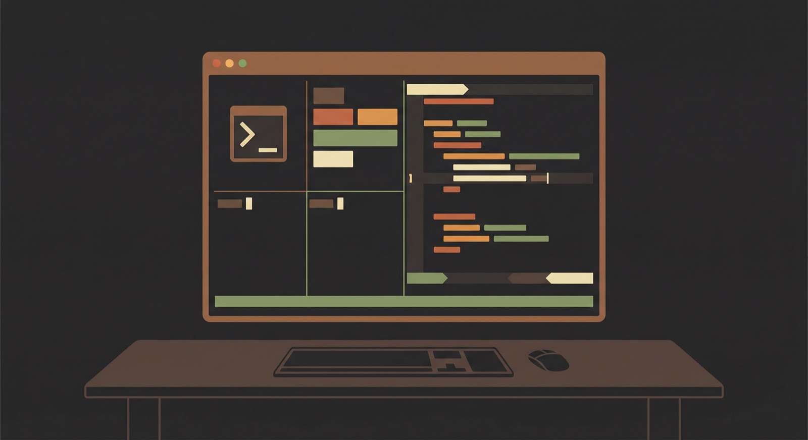 Окружение Ghostty с tmux и Neovim Окружение Ghostty с tmux и Neovim в тёмной теме