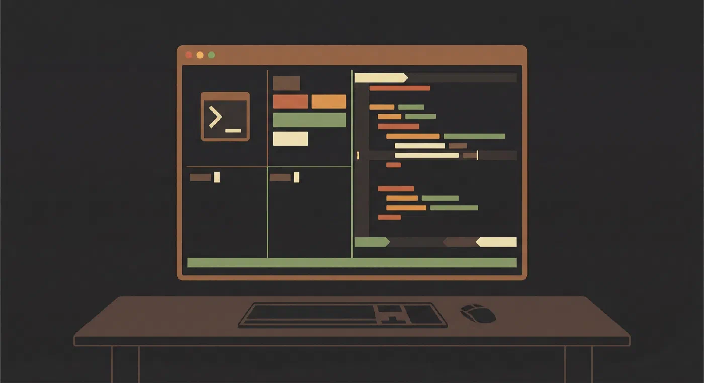 Окружение Ghostty с tmux и Neovim Окружение Ghostty с tmux и Neovim в тёмной теме